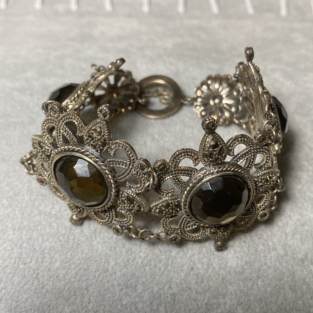 Vintage Sterling Silver Victorian Goth Bracelet 7” 925 Goth